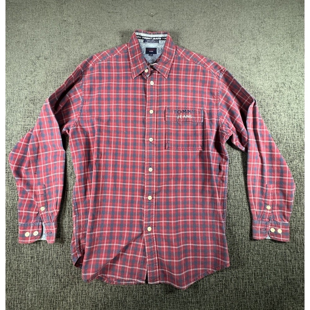 Tommy Hilfiger Tommy Jeans Red Long Sleeve Button Up Mens Shirt Medium